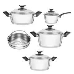 TRAMONTINA - Juego de Ollas 9 Pzs Allegra Tapa de Vidrio