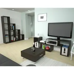 TUHOME - Rack Extensible Tv40 + Biblioteca Escalera + Mesa De Centro - Wengue