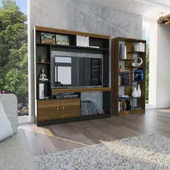 TUHOME - Centro de Tv 52" + Biblioteca - Caramelo / Wengue