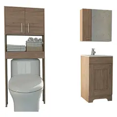 TUHOME - Mueble de Lavamanos + Mueble de Baño + Botiquin con Espejo Barcelona