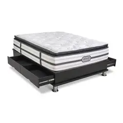 BEAUTYREST SIMMONS - Cama Con Cajones Platinum Pt 2 Plz + 2 Almohadas