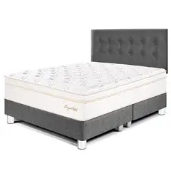 PARAISO - Dormitorio Royal Cloud Queen Gris + 2 Almohadas Viscoelásticas + Protector