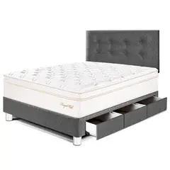 PARAISO - Dormitorio Con Cajones Royal Cloud 1.5 Plz Gris + 1 Almohada Viscoelástica + Protector