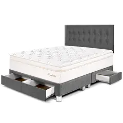 PARAISO - Dormitorio Con Cajones Royal Cloud King Gris + 2 Almohadas Viscoelásticas + Protector