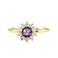 MAISHA - Anillo de Flor de Oro 18k con Circón Morado