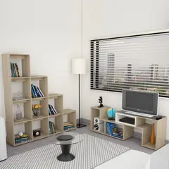 TUHOME - Rack Extensible TV 40" + Biblioteca Escalera