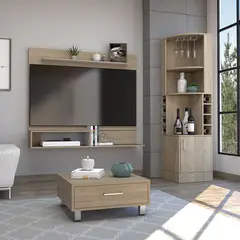 TUHOME - Bar Esquinero Kava + Panel de TV 55" + Mesa de Centro Beijing
