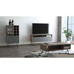 TUHOME - Rack Tv55 + Bar + Mesa Centro Vassel - Miel / Plomo