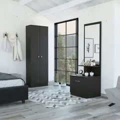 TUHOME - Combo Dreams Ropero 2 Puertas + Velador Multifuncional con Espejo