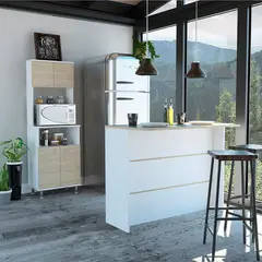 TUHOME - Combo Kitchen 17 Mueble Microondas + Barra De Cocina - Blanco