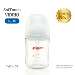 PIGEON - Biberón Softouch Peristaltic Plus Vidrio 160 Ml Boca Ancha
