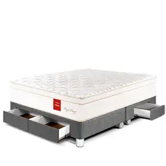 PARAISO - Cama Con Cajones Royal Prince Firme Queen + 2 Almohadas Viscoelásticas + Protector