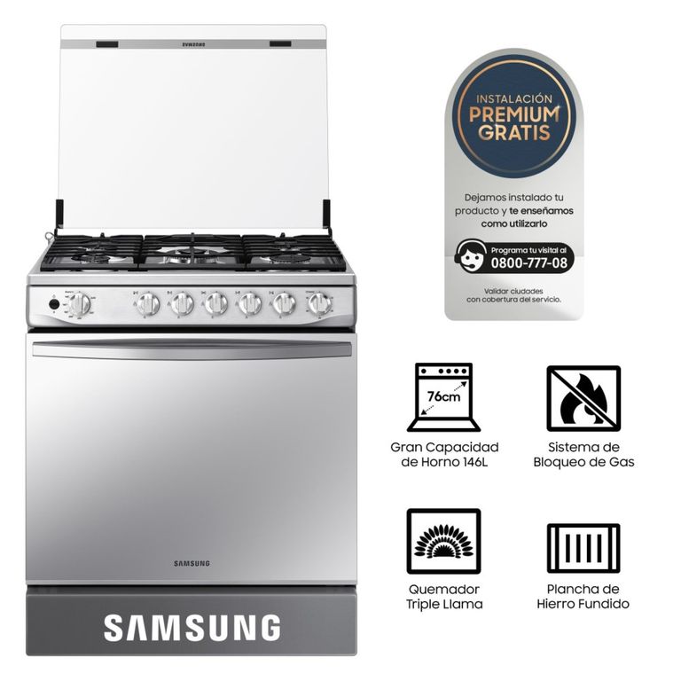 Cocina a Gas 5 hornillas con Plancha y Grill NX52T7322PSPE