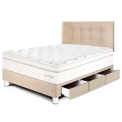 PARAISO - Dormitorio Con Cajones Royal Dynasty 1.5 Plz Champagne + 1 Almohada Viscoelástica + Protector