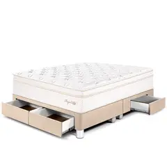 PARAISO - Cama con Cajones Royal Cloud Queen + 2 Almohadas Viscoelásticas + Protector