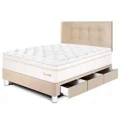 PARAISO - Dormitorio Con Cajones Royal Cloud 1.5 Plz Champagne + 1 Almohada Viscoelástica + Protector