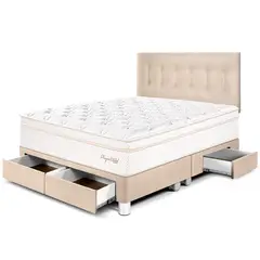 PARAISO - Dormitorio con Cajones Royal Cloud Queen + 2 Almohadas Viscoelásticas + Protector
