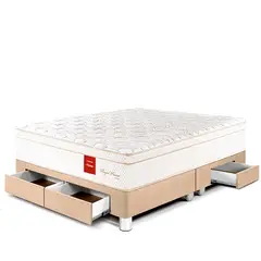 PARAISO - Cama Con Cajones Royal Prince Firme Queen + 2 Almohadas Viscoelásticas + Protector