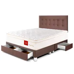 PARAISO - Dormitorio con Cajones Royal Prince Firme Queen + 2 Almohadas Viscoelásticas + Protector