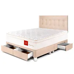 PARAISO - Dormitorio Con Cajones Royal Prince Firme Queen + 2 Almohadas Viscoelásticas