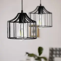 LA ROCHELLI - Lampara Colgante 1 Luz Mod. Jaula Metal Negro E-27