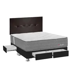 FORLI - Dormitorio con Cajones Pocket Queen + Cabecera Alicia Cuero