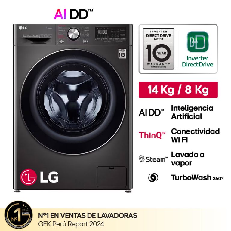 Lavaseca WD14BVC2S6C 14/8Kg AI DD Carga Frontal Negro Acero