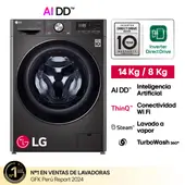 LG 14Kg 8Kg AI DD Carga Frontal Negro Acero