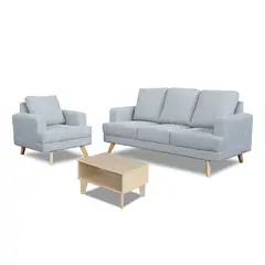 MICA - Juego de Sala Tobago 3-1 Gris Claro + Mesa de Centro