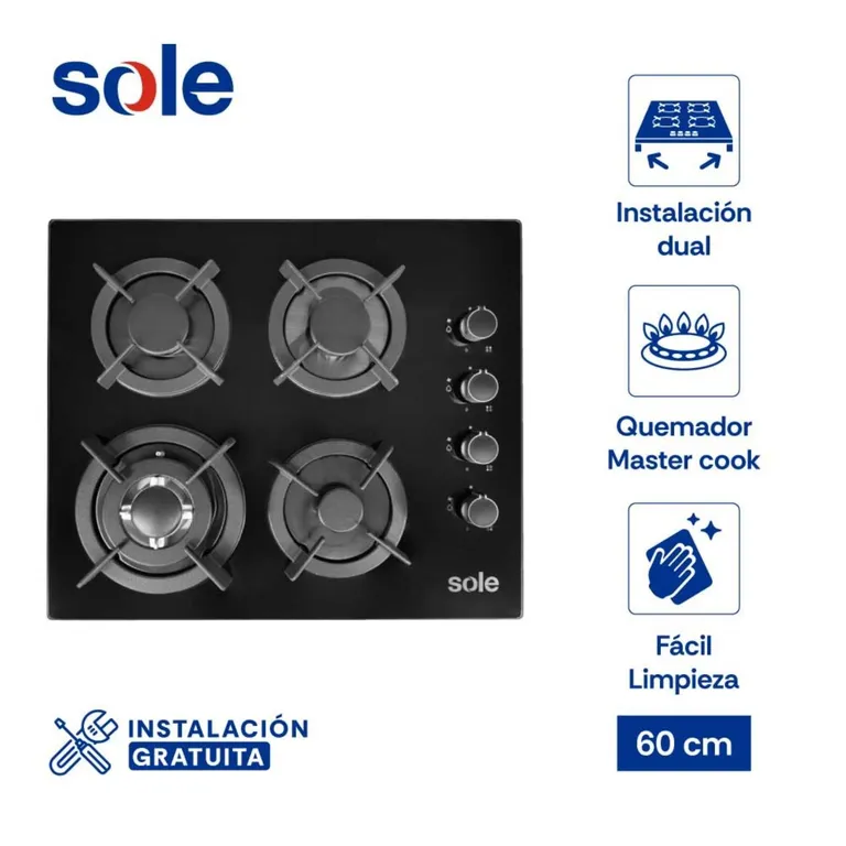 Encimera Vidrio Templado 4 Hornillas SOLCO068