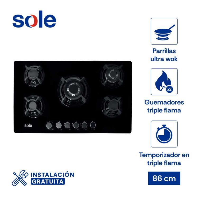 Encimera Vidrio Templado 86 Cm 5 Hornillas