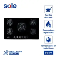 Sole - Encimera Vidrio Templado 86 Cm 5 Hornillas
