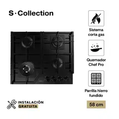 SOLE - Encimera Scollection Vidrio Templado A Gas 58Cm 4 Hornillas