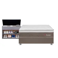 FORLI - Cama Box Tarima Boreal Pocket Ss Queen + Zapatera + 2 Almohadas Viscoelásticas + Protector