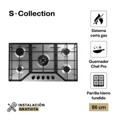 SOLE - Encimera Scollection Acero Inoxidable A Gas 86Cm 5 Hornillas