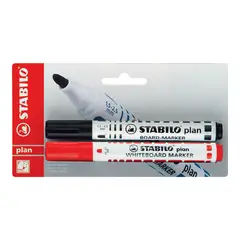 STABILO - Plumón de Pizarra Negro/Rojo Plan Blister x2 Unid