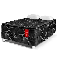 PARAISO - Cama Box Tarima Super Star Queen Negra + 2 Almohadas + Protector