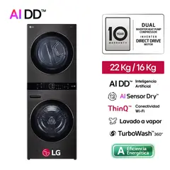 LG - Centro De Lavado Washtower WK22BS6 22/16 Kg AI DD Carga Frontal Negro Acero