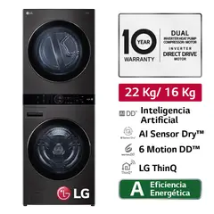 LG - Centro De Lavado Washtower WK22BS6 22/16 Kg AI DD Carga Frontal Negro Acero