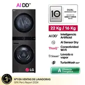 LG Centro de Lavado Washtower 22Kg 16Kg Carga Frontal AI DD Negro Acero