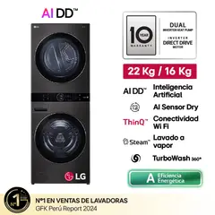 LG - Centro De Lavado Washtower WK22BS6 22/16 Kg AI DD Carga Frontal Negro Acero