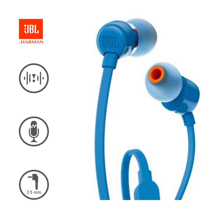 Audífonos T110 Pure Bass Sound 3.5mm con Micrófono Azul