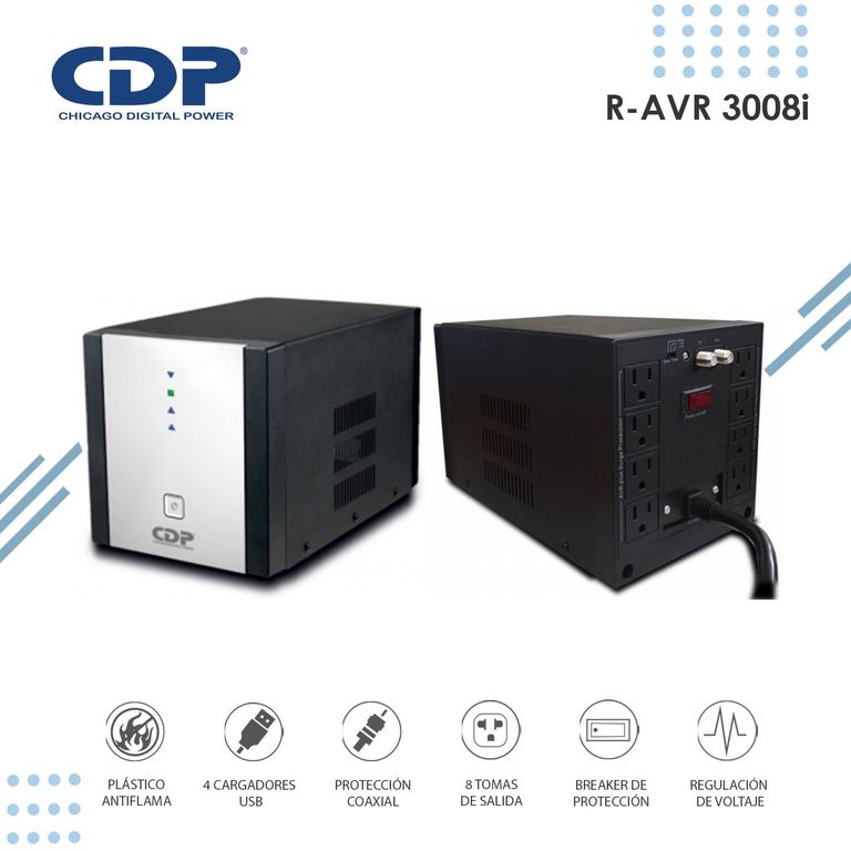 Estabilizador De Voltaje R-AVR3008i 3000VA/2400W 8 Tomas de Salida