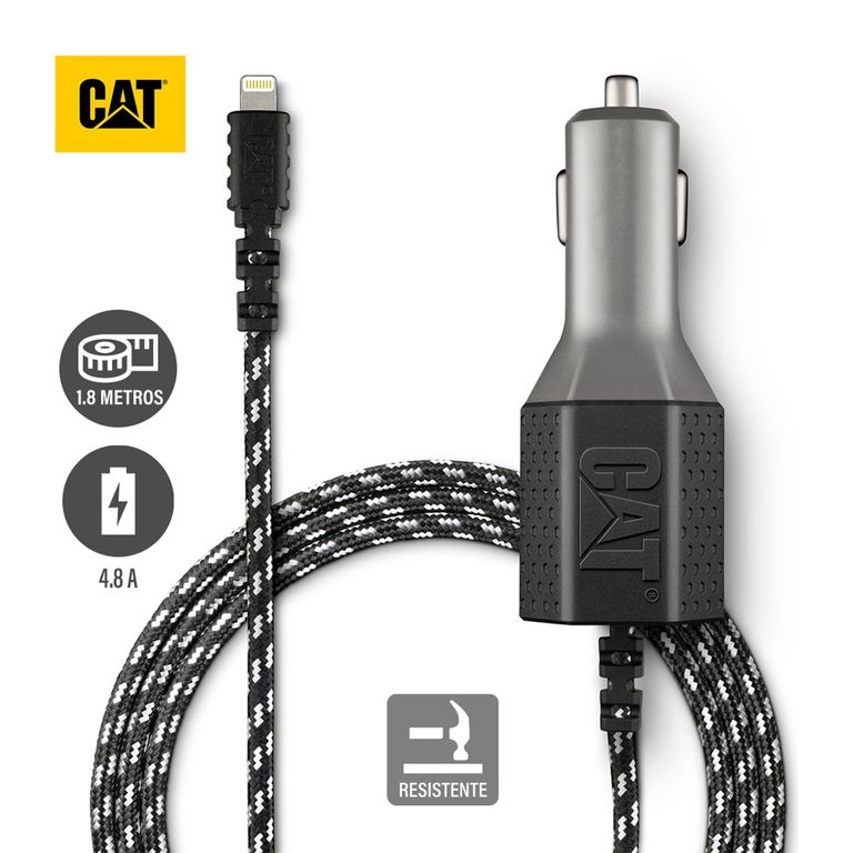 Cargador De Auto Resistente Con Cable USB-Lightning 4.8 a 1.8 Metros