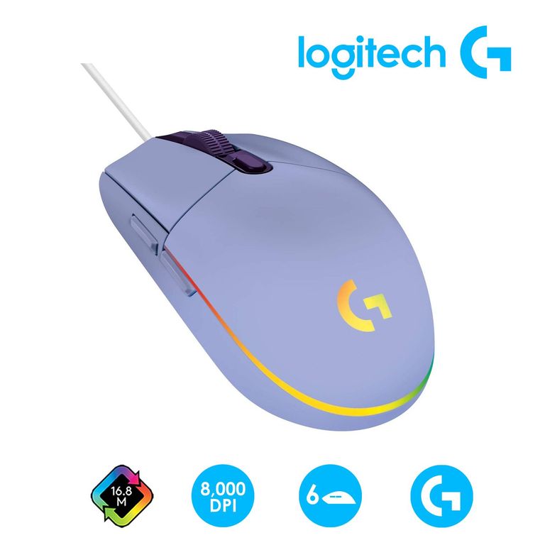 Mouse Gaming G G203 Lightsync RGB 8000 DPI 6 Botones Lila