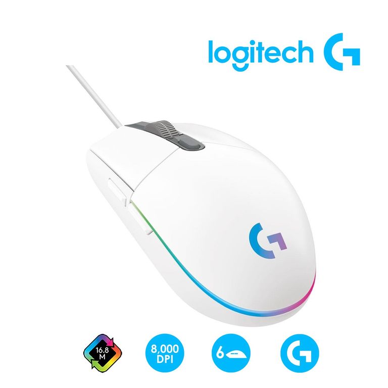 Mouse Óptico G203 6 Botones RGB DPI 8000 Blanco