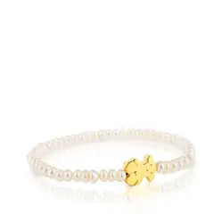 TOUS - Pulsera elástica de oro y perlas