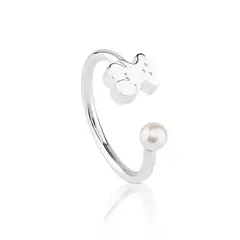 TOUS - Anillo Abierto De Plata Con Perla Pequeño