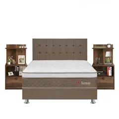 FORLI - Dormitorio Boreal Hiromi Queen + 2 Veladores Repisa Lydia + 2 Almohadas Viscoelásticas + Protector