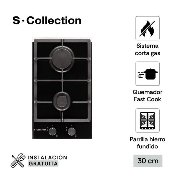 Encimera Vidrio Templado A Gas 30Cm 2 Hornillas